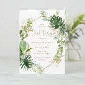 Invitation Tropical Greenery Gold Geometry Graduation Party (Debout devant)