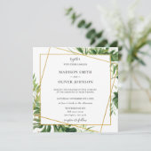 Invitation Tropical Greenery Mariage géométrique Leafy Gold (Debout devant)