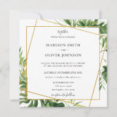 Invitation Tropical Greenery Mariage géométrique Leafy Gold (Devant)