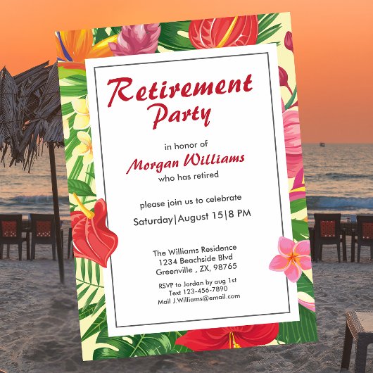 Invitation Tropical Hawaii Flower Retirement Party