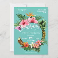 Tropical Hawaiian Floral fête d'anniversaire Turqu