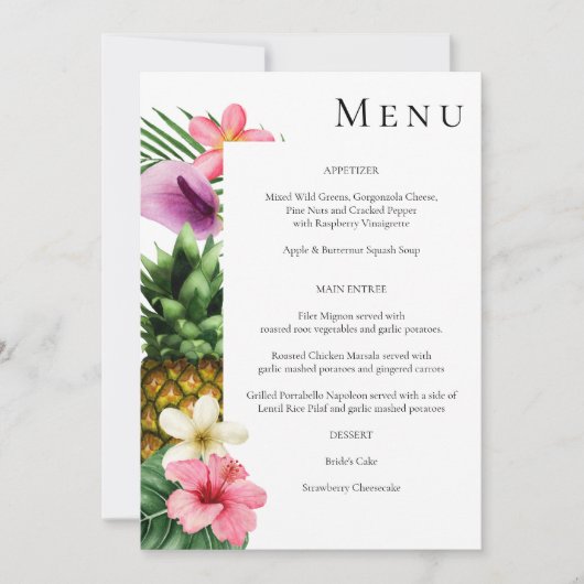 Invitation Tropical Hawaiian Floral Menu - Blanc (Devant)