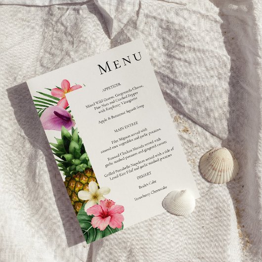 Invitation Tropical Hawaiian Floral Menu - Blanc