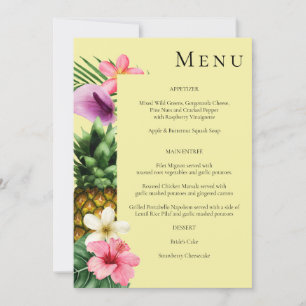Invitation Tropical Hawaiian Floral Menu- Jaune