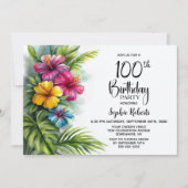 Invitation Tropical Hibiscus 100th Birthday Party (Devant)