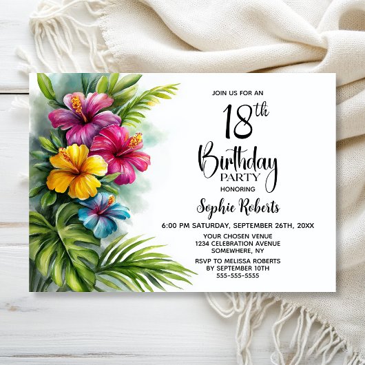 Invitation Tropical Hibiscus 18th Birthday Party