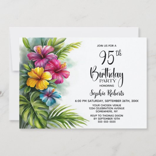 Invitation Tropical Hibiscus 95th Birthday Party (Devant)
