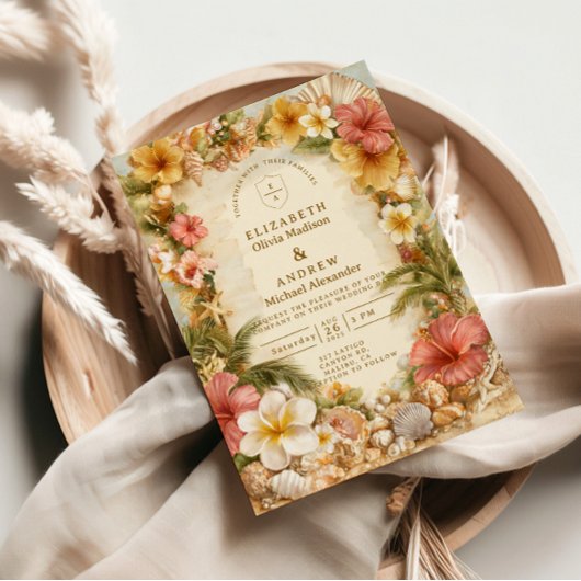 Invitation Tropical Hibiscus Beach Botanical Wedding