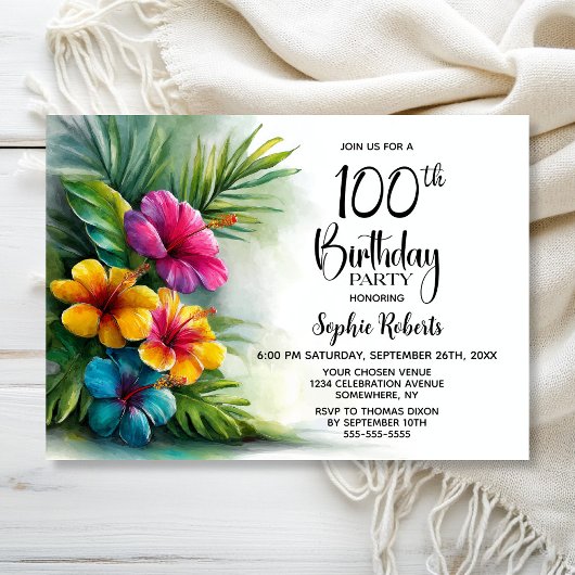 Invitation Tropical Hibiscus Flowers 100th Birthday Party