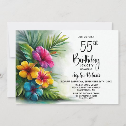 Invitation Tropical Hibiscus Flowers 55th Birthday Party (Devant)