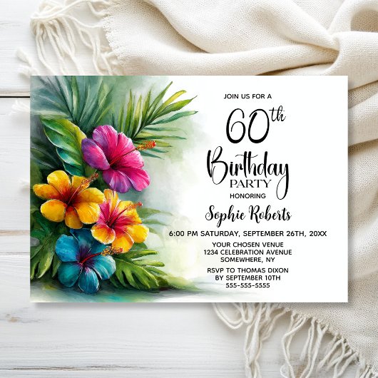 Invitation Tropical Hibiscus Flowers 60th Birthday Party