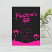 Invitation Tropical Hot Pink Black Summer Beach Sweet 16 (Debout devant)