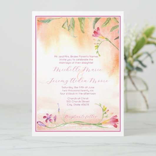 Invitation Tropical Hot Pink Freesia (Debout devant)