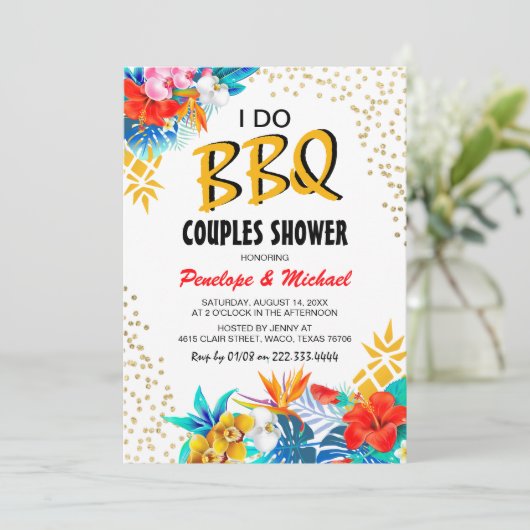 Invitation Tropical 'I DO BBQ' Couples Douche (Debout devant)