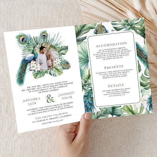 Invitation Tropical Indian Peacock Floral All in One Wedding