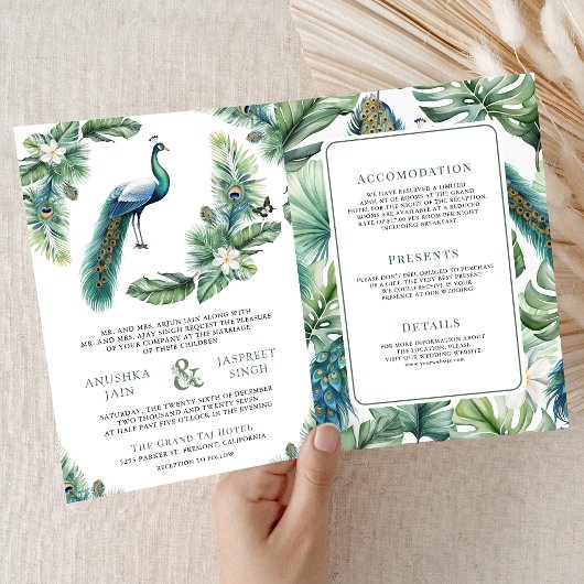 Invitation Tropical Indian Peacock Floral All in One Wedding