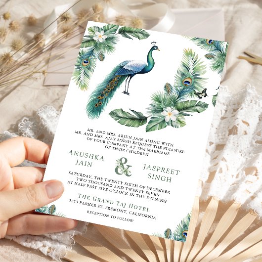 Invitation Tropical Indian Peacock Floral All in One Wedding