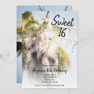 Invitation Tropical Island Palm Tree Sweet 16 Anniversaire