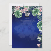 Invitation Tropical Island Royal Blue Flowers Feuille Mariage (Dos)