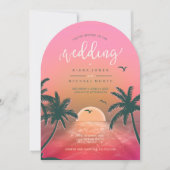 Invitation Tropical Isle Sunrise Mariage rose L2 Arc ID581 (Devant)
