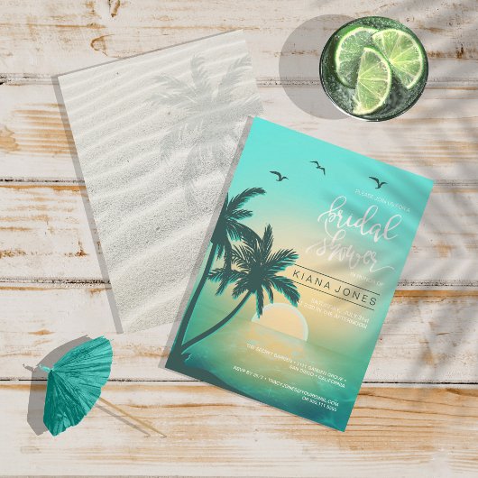 Invitation Tropical Isle Sunrise Mariage Turquoise ID581