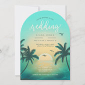 Invitation Tropical Isle Sunrise Mariage Turquoise L2 Arch ID (Devant)