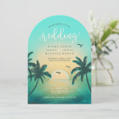 Invitation Tropical Isle Sunrise Mariage Turquoise L2 Arch ID (Debout devant)