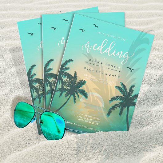 Invitation Tropical Isle Sunrise Mariage Turquoise L2 ID581