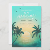 Invitation Tropical Isle Sunrise Mariage Turquoise L2 ID581 (Devant)