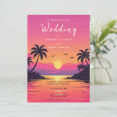 Invitation Tropical Isle Sunrise Watercolor Mariage (Debout devant)