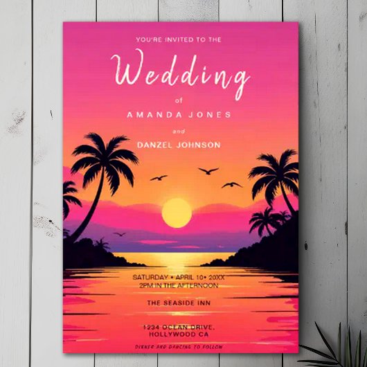 Invitation Tropical Isle Sunrise Watercolor Mariage
