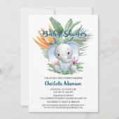 Invitation Tropical Jungle Baby Blue Elephant Baby shower (Devant)