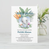 Invitation Tropical Jungle Baby Blue Elephant Baby shower (Debout devant)