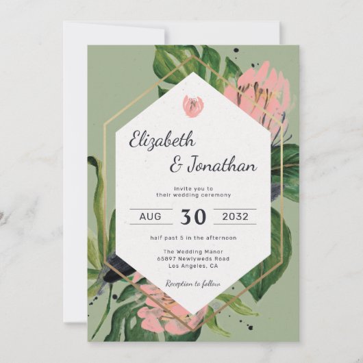 Invitation Tropical jungle rose fleur & fleurs feuilles moder (Devant)