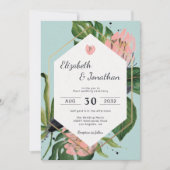 Invitation Tropical jungle rose fleur & fleurs feuilles moder (Devant)