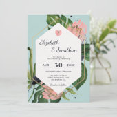 Invitation Tropical jungle rose fleur & fleurs feuilles moder (Debout devant)