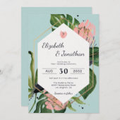 Invitation Tropical jungle rose fleur & fleurs feuilles moder (Devant / Derrière)