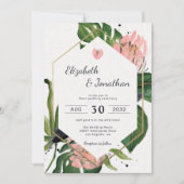 Invitation Tropical jungle rose fleur & fleurs feuilles moder (Devant)