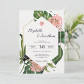 Invitation Tropical jungle rose fleur & fleurs feuilles moder (Debout devant)