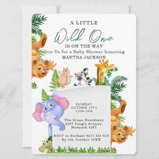 Invitation Tropical Jungle Safari Animals Boy Baby Shower 