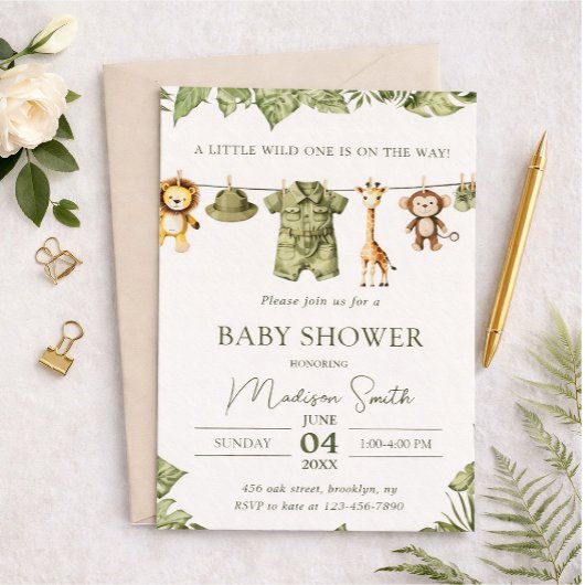 Invitation Tropical Jungle Safari Animals Boy Baby Shower