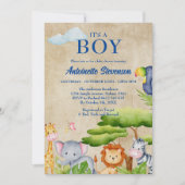 Invitation Tropical Jungle Safari Animaux Baby Boy Douche (Devant)