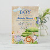 Invitation Tropical Jungle Safari Animaux Baby Boy Douche (Debout devant)