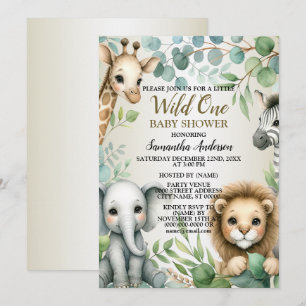 Invitation Tropical Jungle Safari Animaux Baby showers Garçon