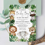 Invitation Tropical Jungle Safari Animaux Baby showers Garçon<br><div class="desc">Célébrez l'arrivée prochaine de votre petit groupe de joie avec cette invitation fantaisiste au baby shower sur le thème du safari. Le design comprend un groupe d'adorables animaux de la jungle et des feuilles rustiques de verdure tropicale.</div>