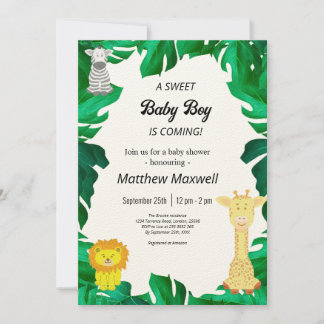 Invitation Tropical Jungle Safari Boy Baby shower Inv