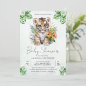 Invitation Tropical Jungle Safari mignon Baby shower fille Ti (Debout devant)