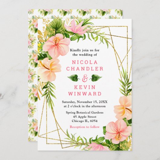 Invitation Tropical Jungle with Foliage Wedding (Devant / Derrière)