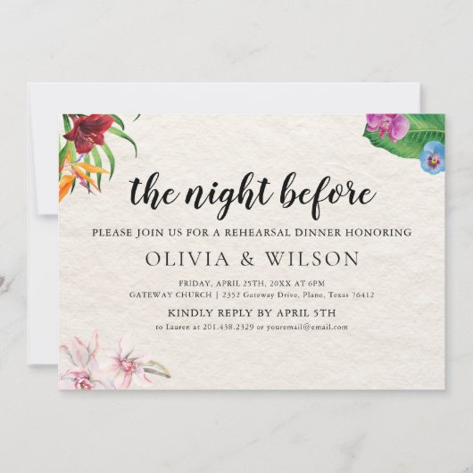 Invitation Tropical La Nuit Avant Le Dîner De La Répétition (Devant)