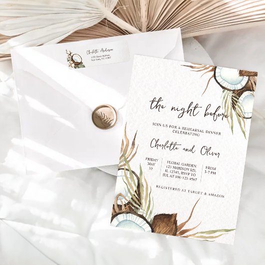 Invitation Tropical la nuit avant le dîner de répétition